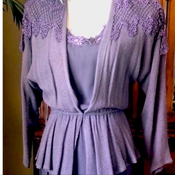 Romantic Boho Lace Crochet Vintage Spencer Alexis Dress Purple Size 6 - Picture 8 of 16